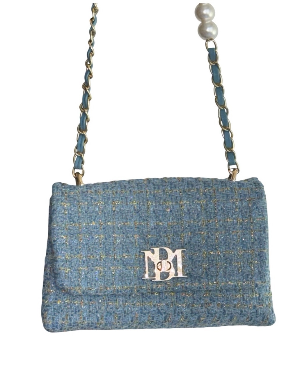 Badgley Mischka Blue Tweed Chain Crossbody Bag